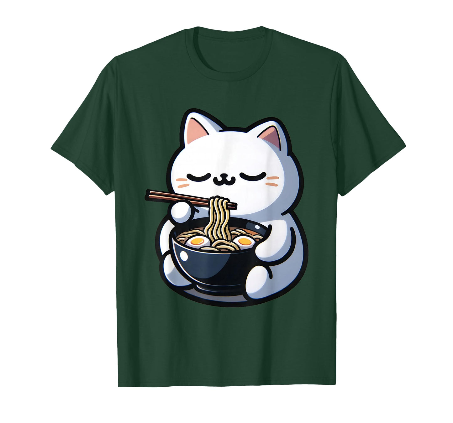 Cat Eating Ramen Noodles Kawaii Anime Japanese Cute Neko T-Shirt