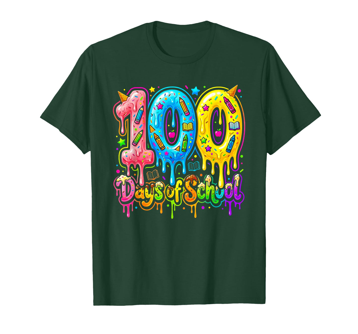 100 Days of School Ice Cream Drip Fun 100 Days Kids Teachers T-Shirt