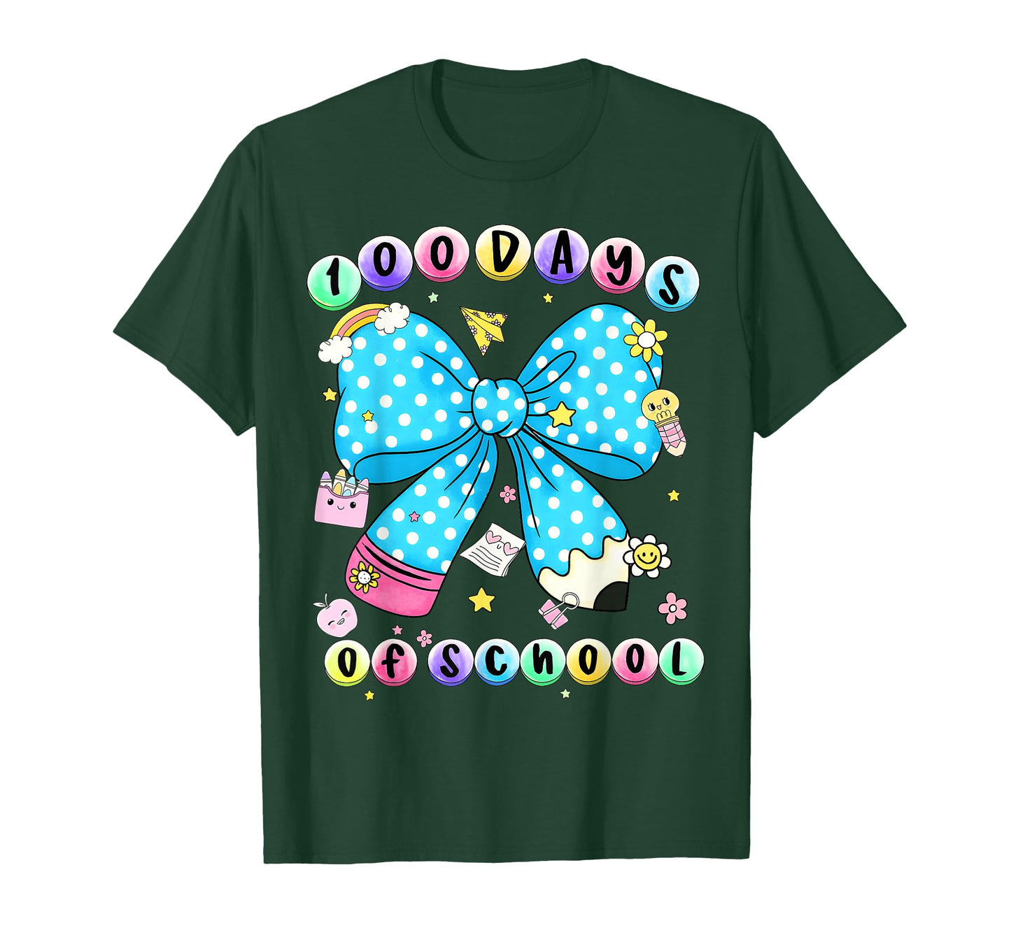 100th Day of School Pencil Dot Coquette Bow Teacher Girls T-Shirt