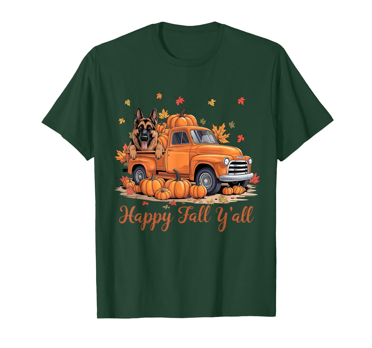 Happy Fall Y'all German Shepherd Dog Truck Pumpkin Autumn T-Shirt