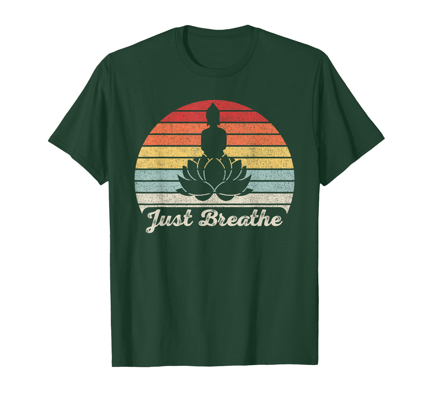 Vintage Retro Just Breathe Buddha Lotus Flower Yoga T-Shirt