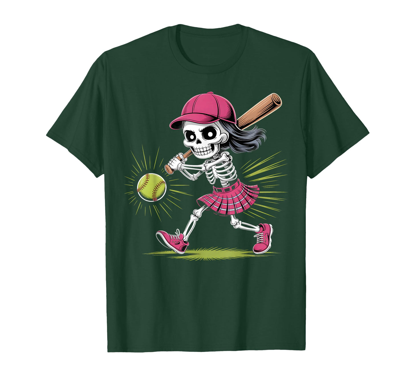 Skeleton Girl Softball Halloween Costume Design T-Shirt