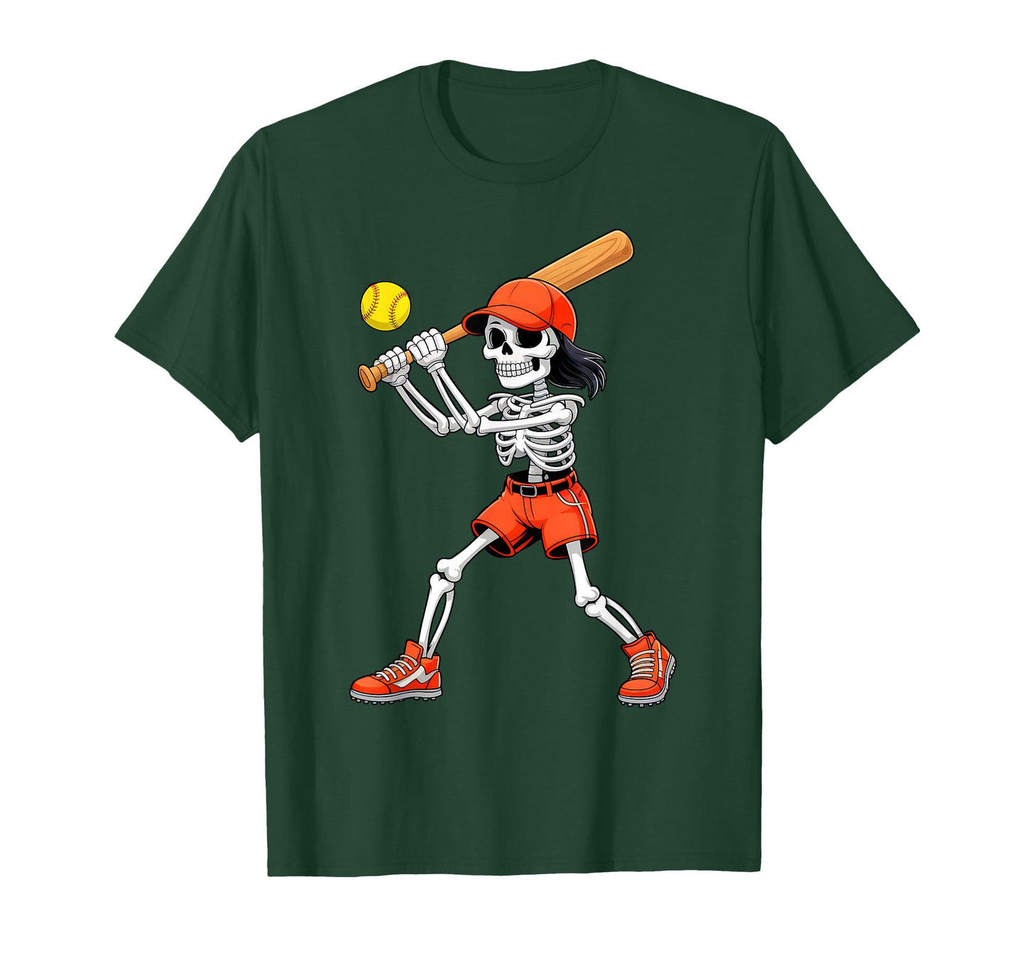 Funny Skeleton Play Softball Halloween Costume Boys Men Kids T-Shirt
