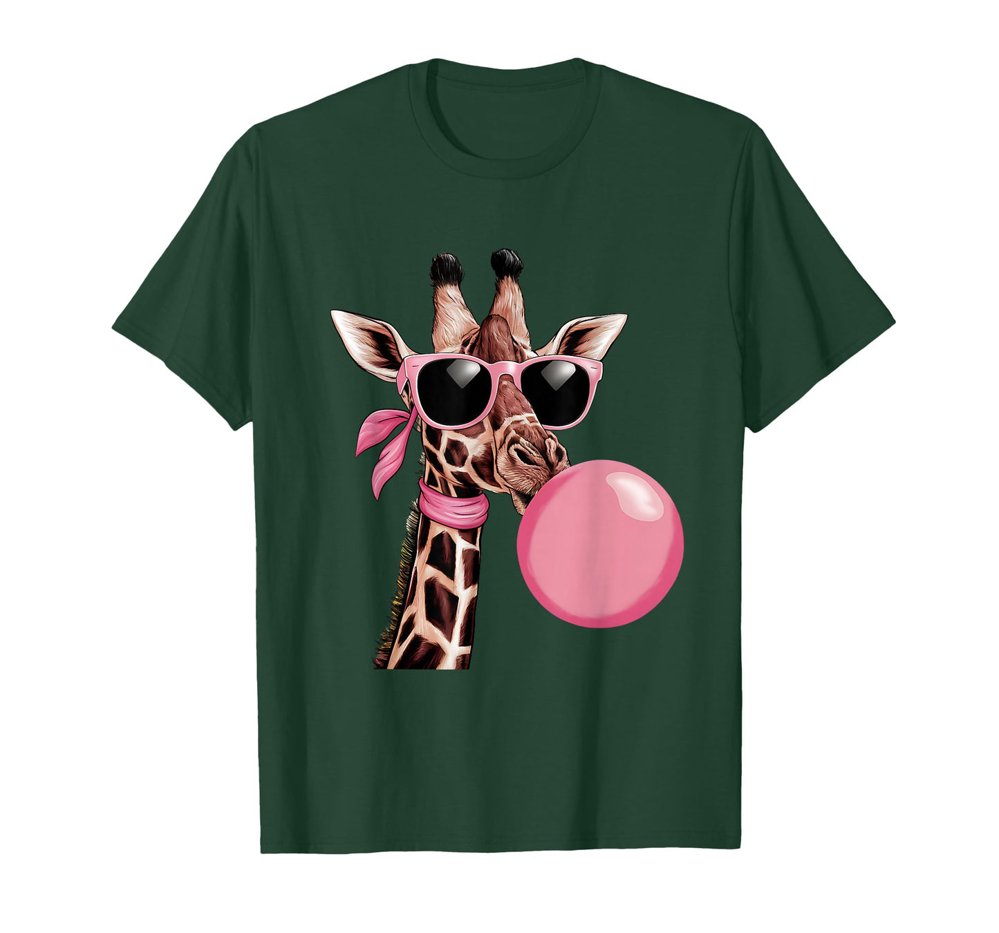 Funny Cute Giraffe Pink Bubble Gum and Pink Sunglasses T-Shirt