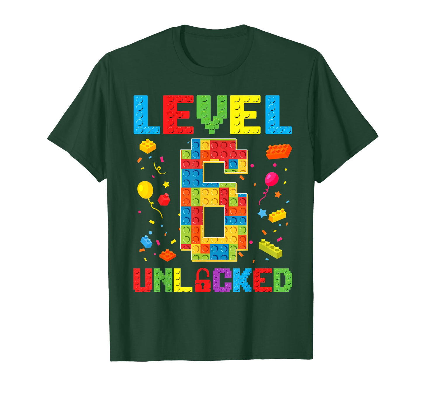 Level 6 Unlocked 6th Birthday Boy Master Builder Blocks T-Shirt