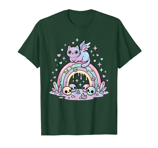 Rainbow Skulls Cute Cat T-Shirt