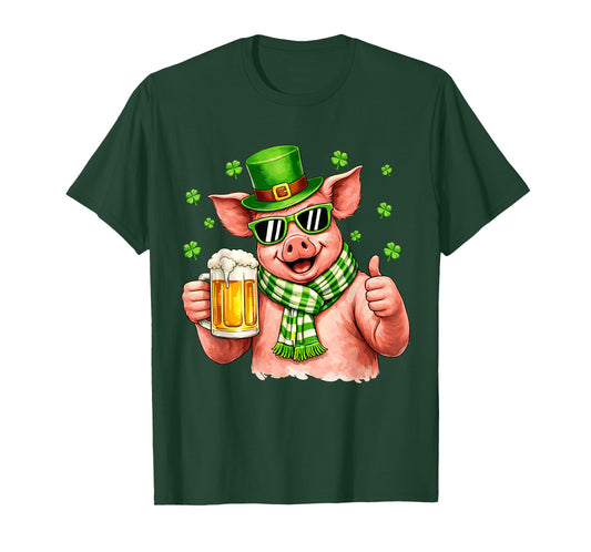 Funny Pig Drinking Beer Leprechaun Shamrocks St Patricks Day T-Shirt