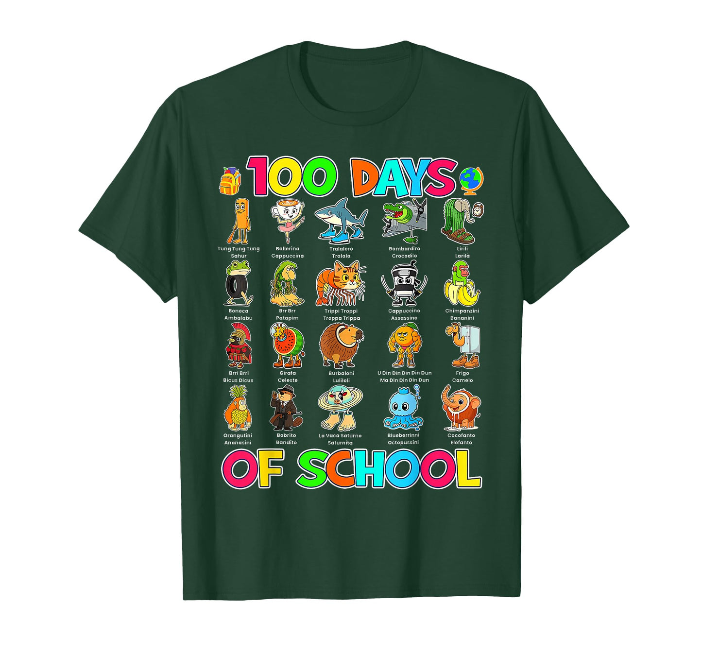 Italian Brainrot 100 Days of School Happy 100th Days T-Shirt
