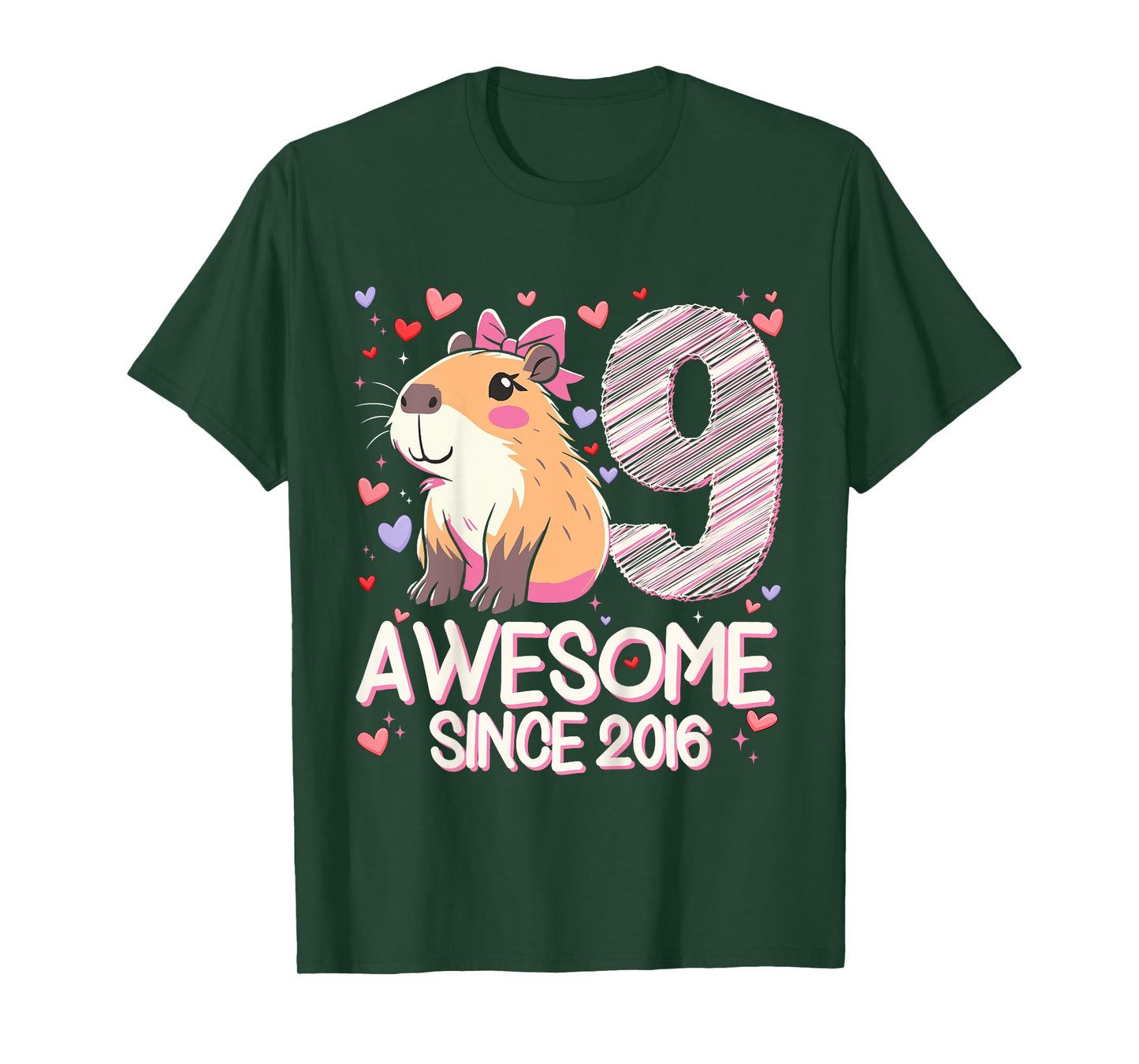 Kids 9 Years Old Capybara Gifts For Girls 9th Birthday Party T-Shirt