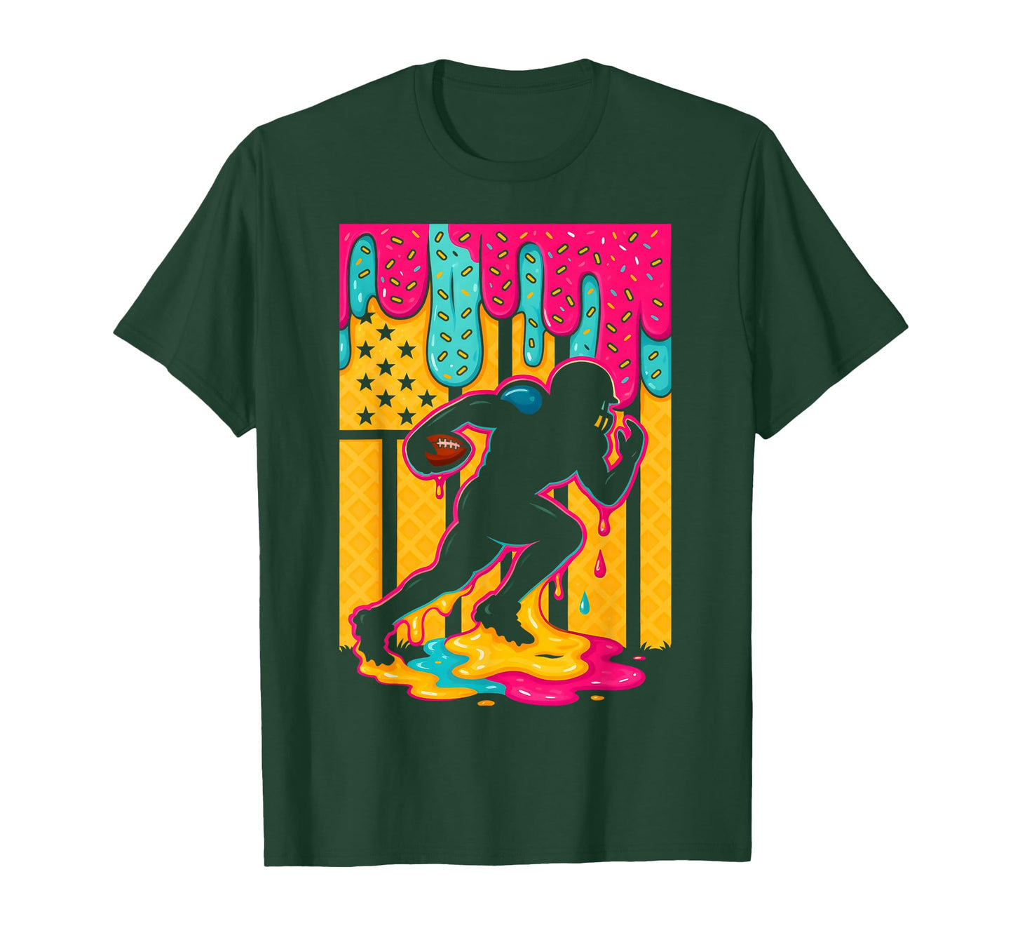 Football Ice Cream Drip Boys Football Player American Flag T-Shirt
