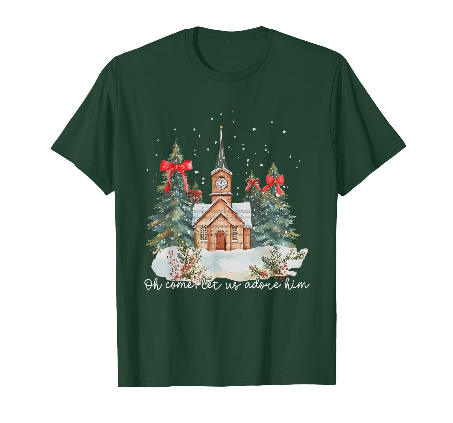 Vintage Oh Come Let Us Adore Him Coquette Xmas Pine Tree T-Shirt