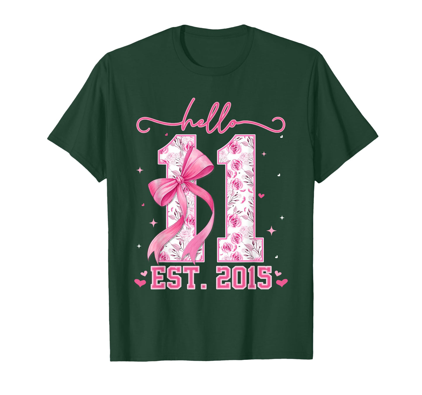 Hello Eleven Est 2015 Pink Coquette Bow 11th Birthday Girl T-Shirt