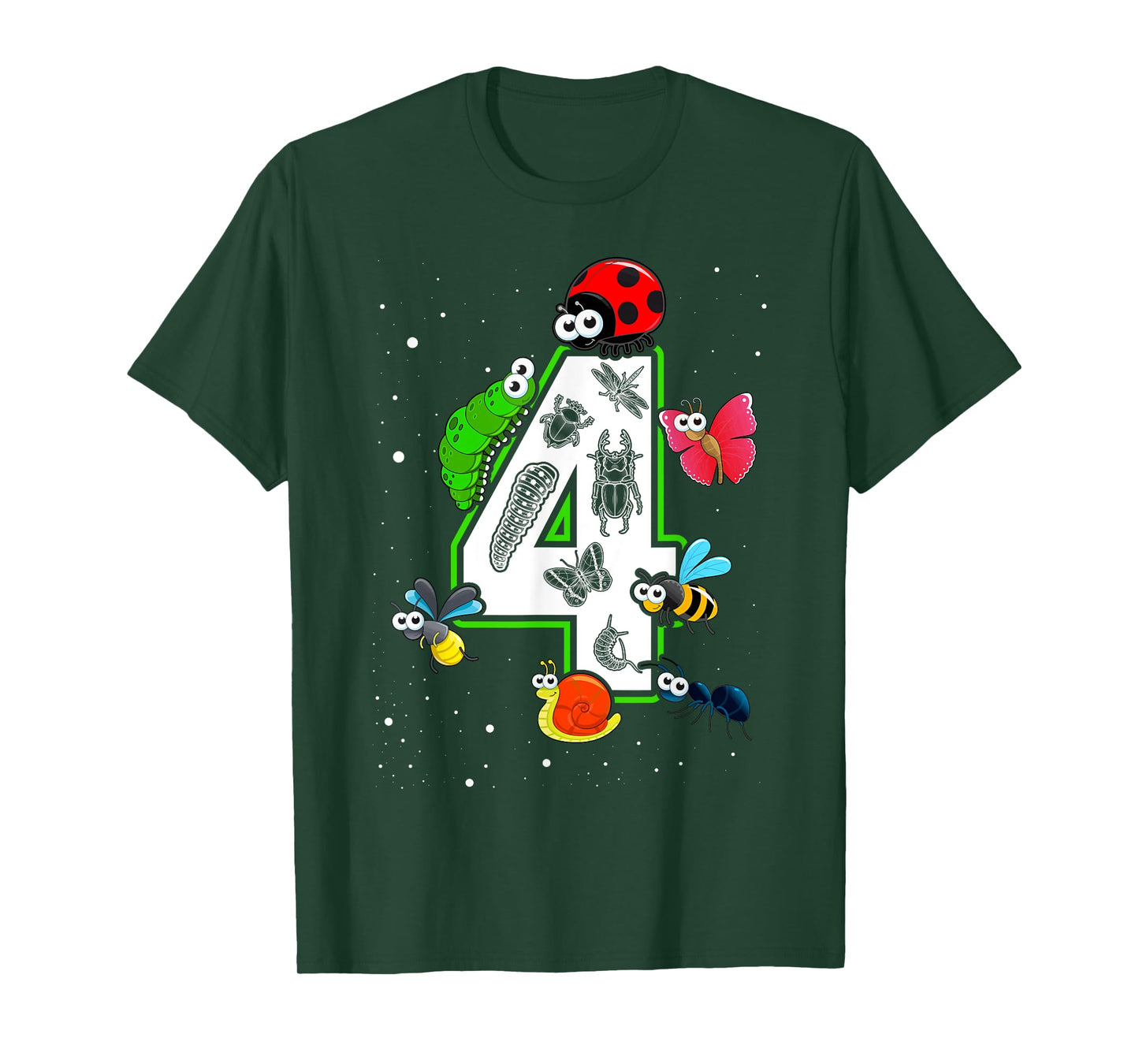 Bugs and Insects Nature Lover 4 Year Old 4th Birthday Party T-Shirt
