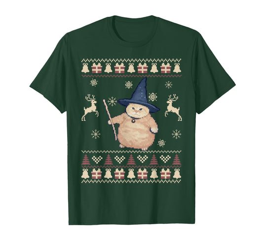 Wizard Cat Funny Halloween Christmas Ugly Sweater Silly Cat T-Shirt