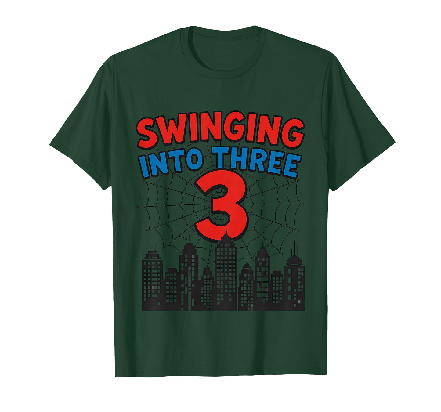 Kids 3Yr Old Boy Spider Theme 3rd Birthday Swinging into 3 T-Shirt