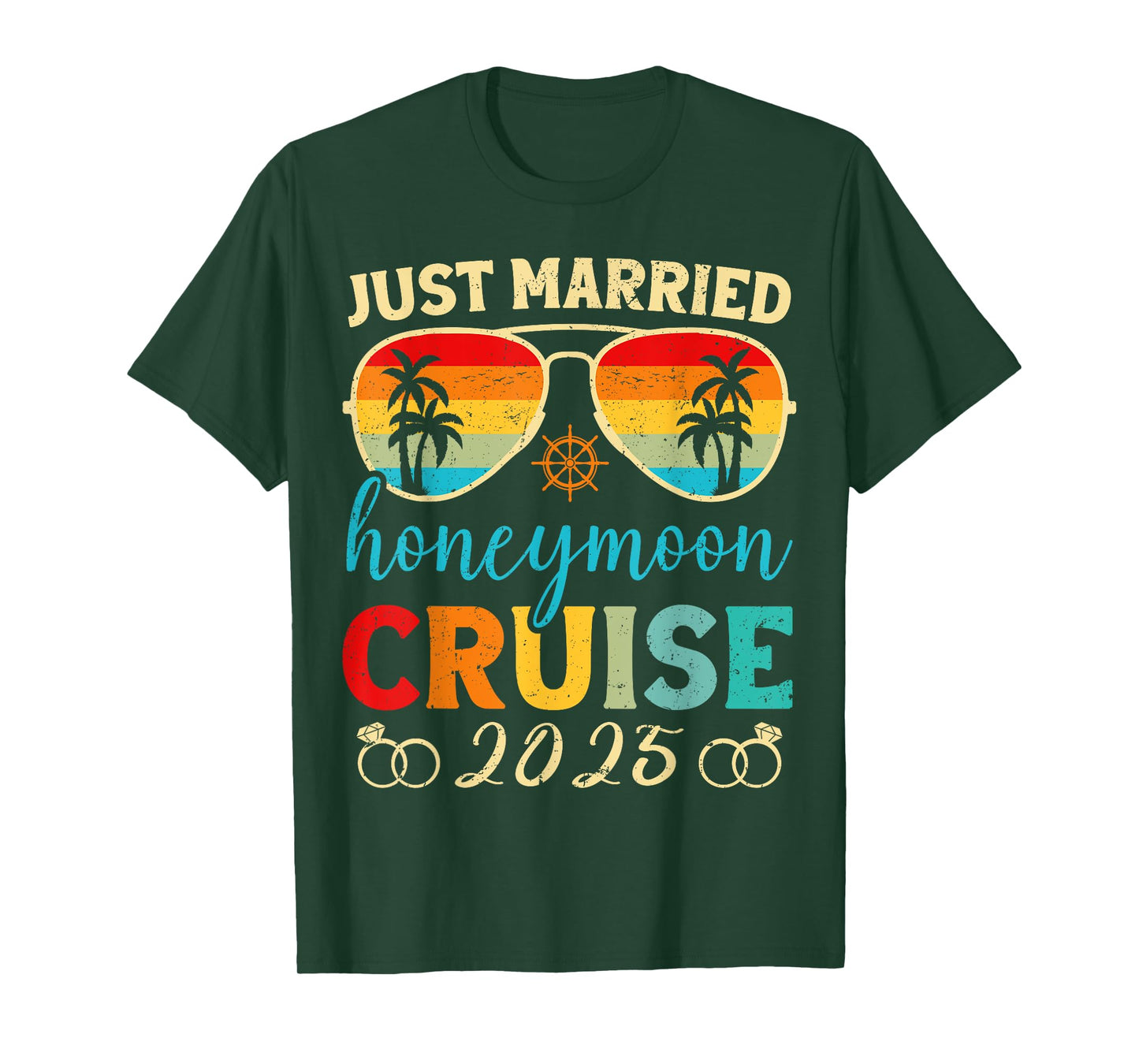 Funny Just Married Honeymoon Cruise 2025 For Couples Wedding T-Shirt