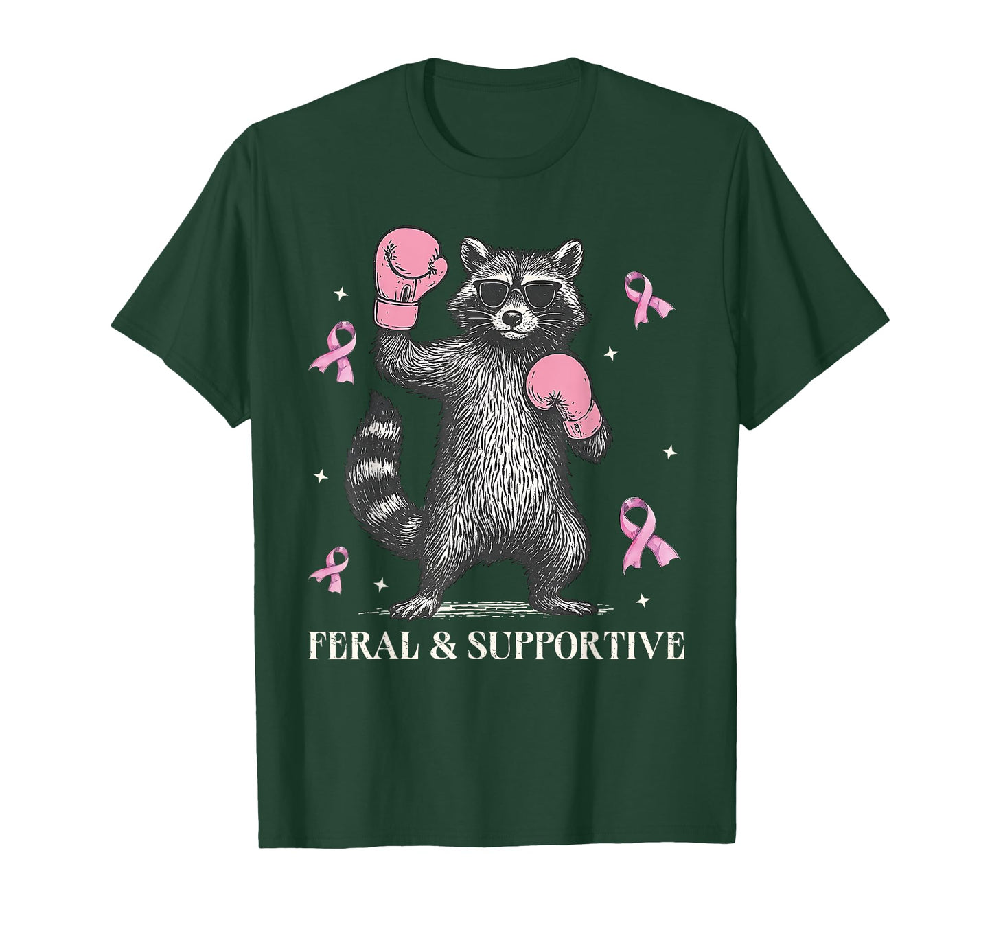 Feral and Supportive Funny Raccoon Breast Cancer Awareness T-Shirt