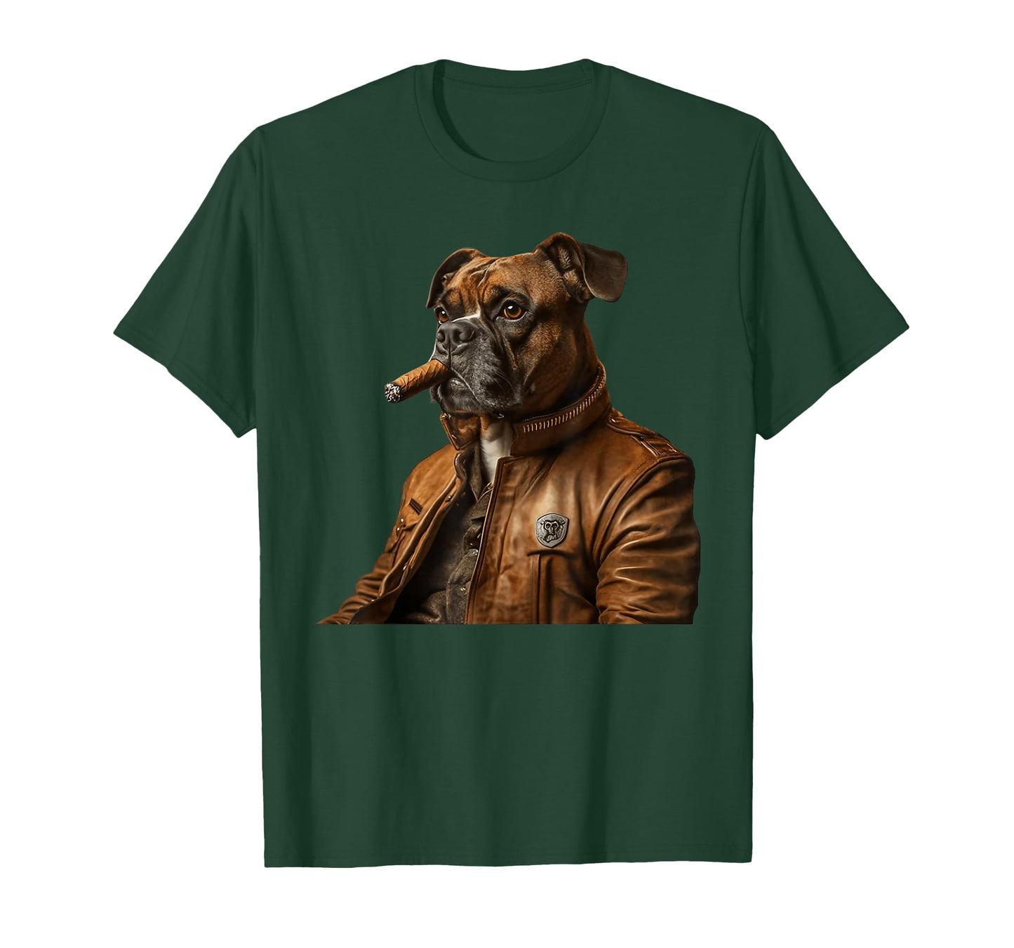 Cigar Boxer Funny Dog Wearing Leather Jacket Smoking Cigar T-Shirt