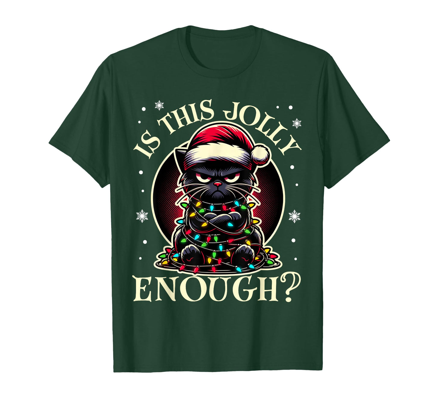Is This Jolly Enough Funny Black Cat Christmas Tree Lights T-Shirt
