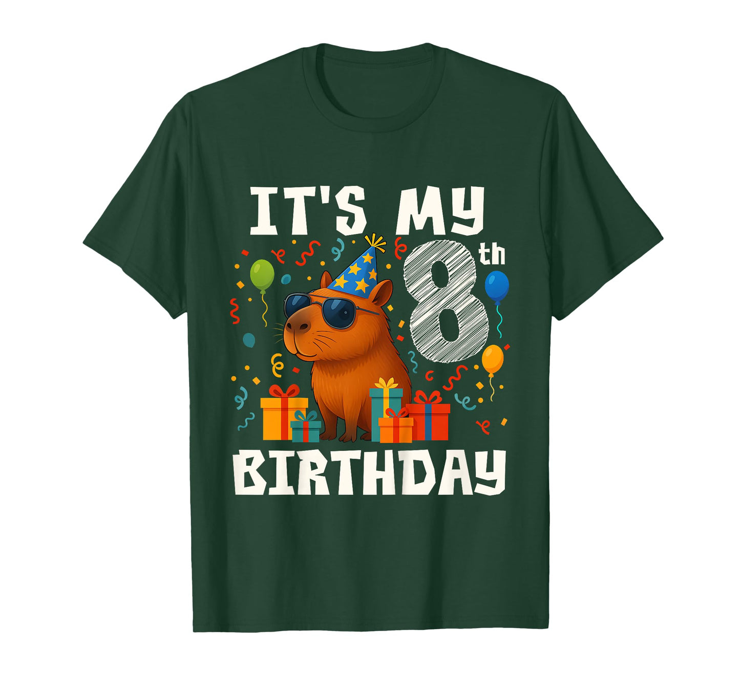 Its My 8th Birthday 8 Years Old Capybara Gifts Boys T-Shirt