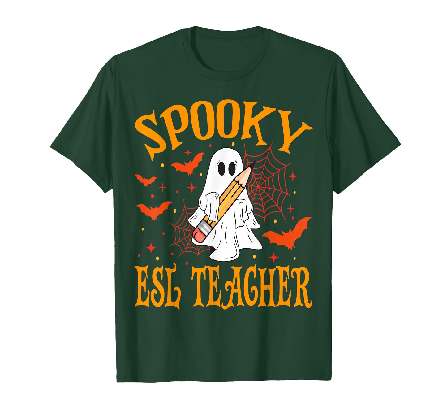 Spooky ESL Teacher Ghost Funny Halloween School Women T-Shirt