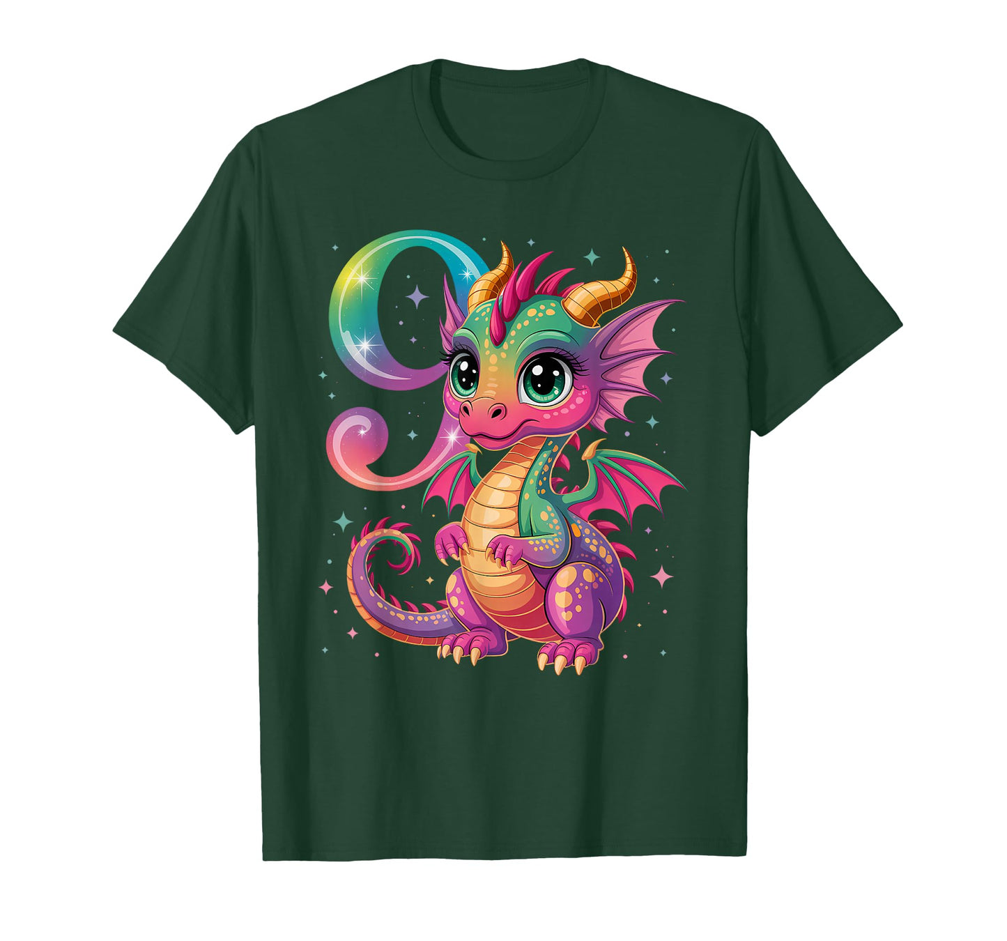 9th Birthday Dragon Party Rainbow Girl Nine 9 T-Shirt