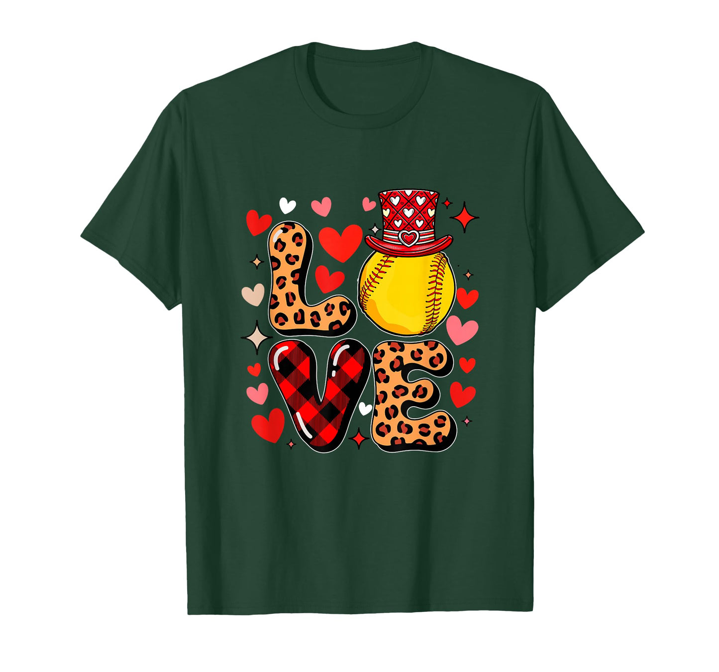 Love Leopard Hearts Valentine's Day Softball Player Team T-Shirt