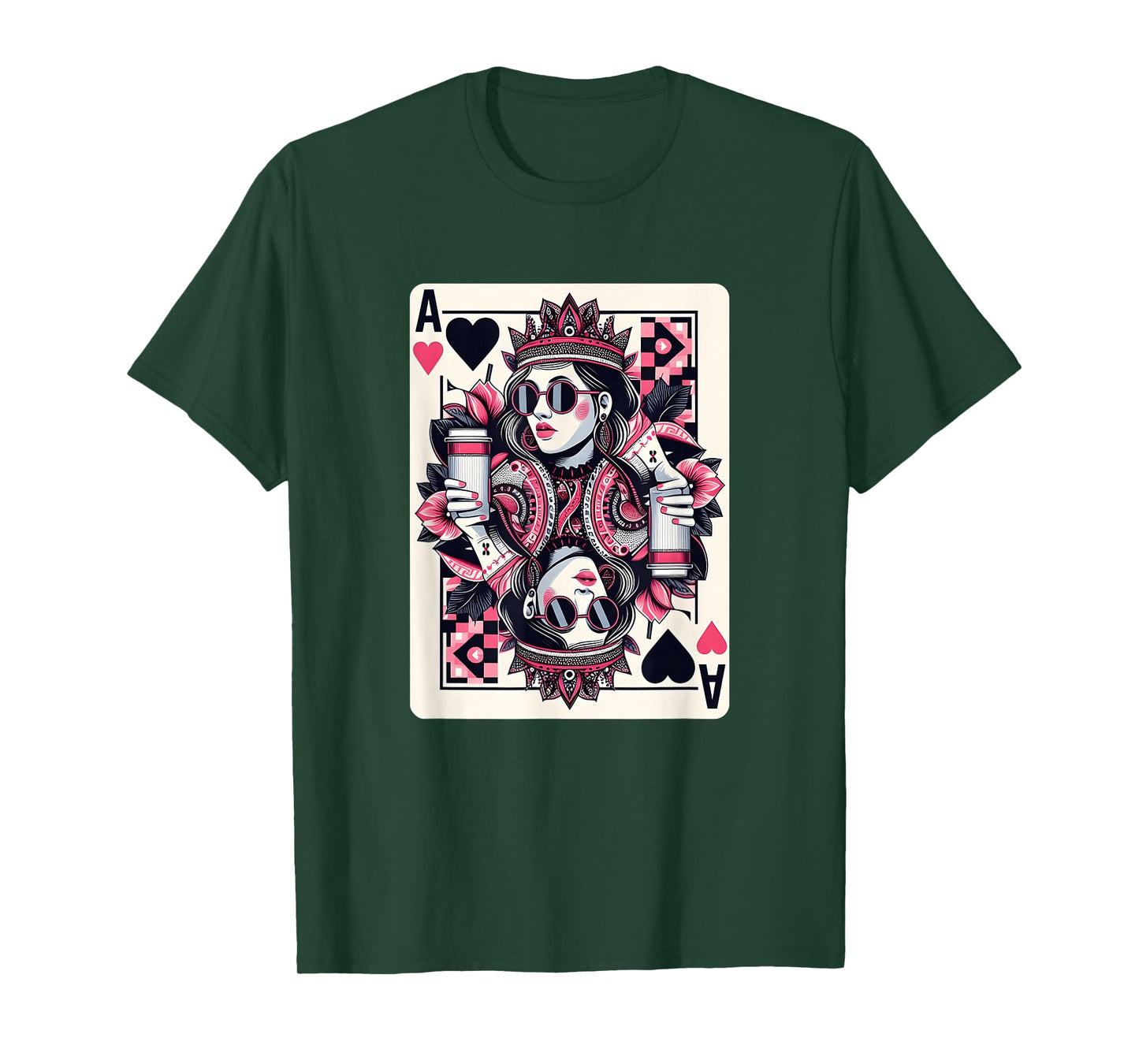 Queen Of Hearts Coffee Lover Queen Card Poker Gambling T-Shirt