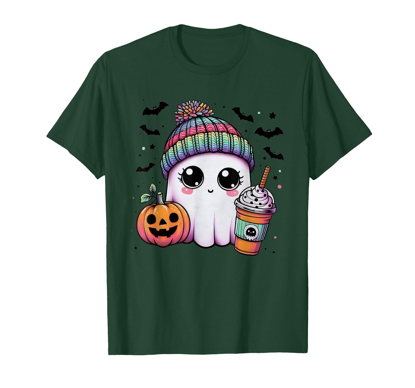 Cute Ghost Drinking Coffee Halloween Ghost Ice Coffee Womens T-Shirt