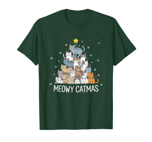 Cute Cat Meowy Catmas Santa Christmas Tree Xmas Holiday T-Shirt