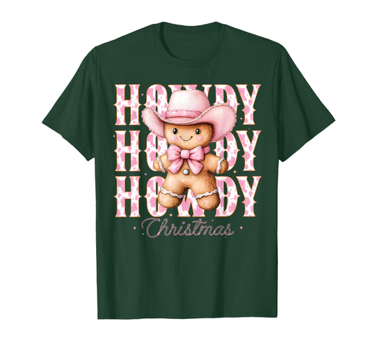 Christmas Pink Gingerbread Cowboy Cowgirl Howdy Western Xmas T-Shirt
