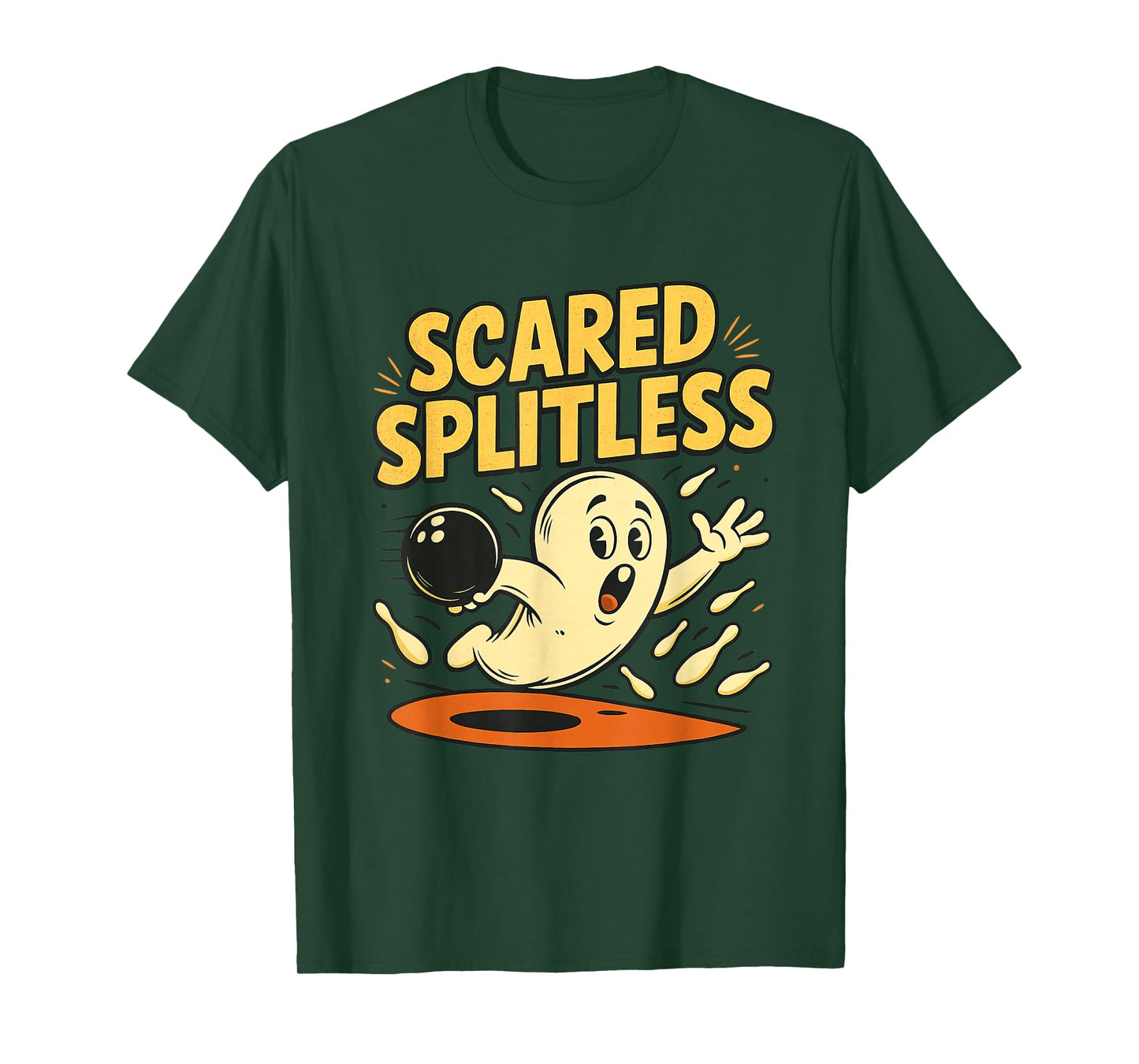 Funny Halloween Bowling, Scared Splitless Bowler Apparel T-Shirt