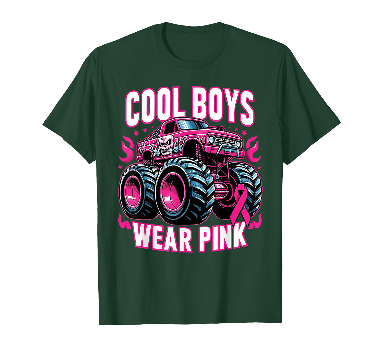 Cool Boys Wear Pink Monster Truck Breast Cancer Awareness T-Shirt
