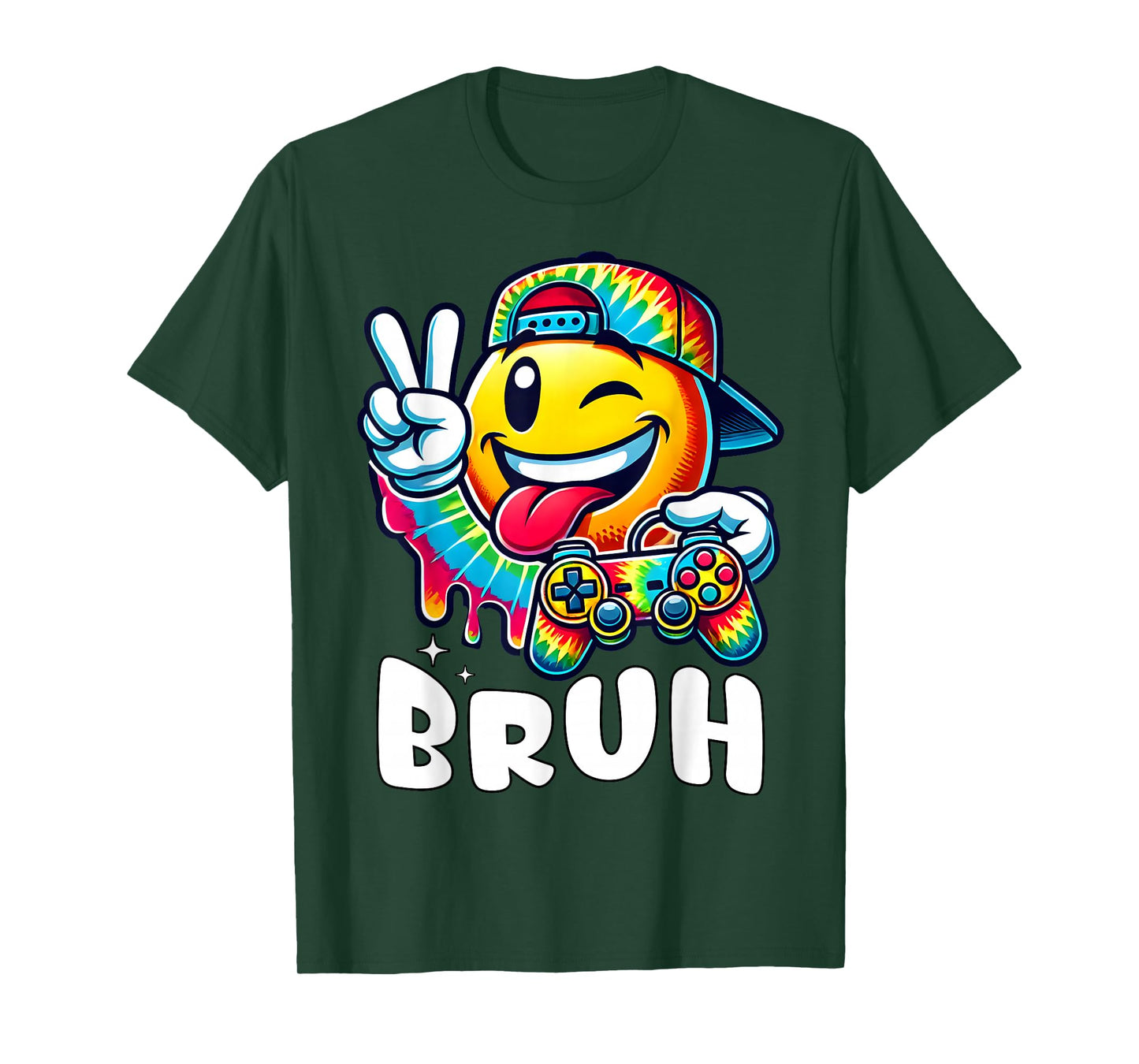 Groovy Tie Dye Gaming Funny Bruh Boys Peace Sign Gamer Kids T-Shirt