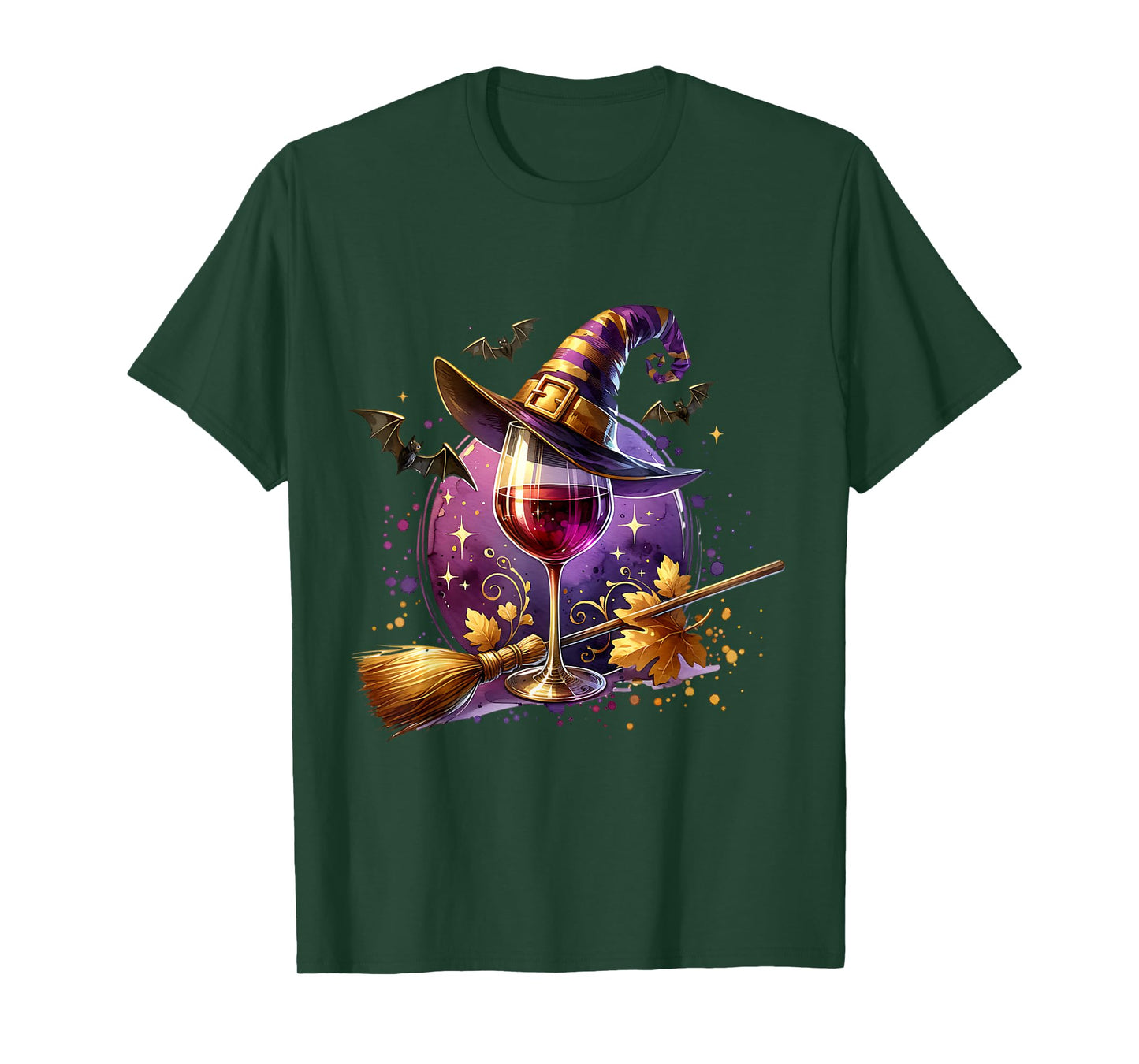 Halloween Witch Hat Wine Glass Cute Wine Lover Halloween T-Shirt