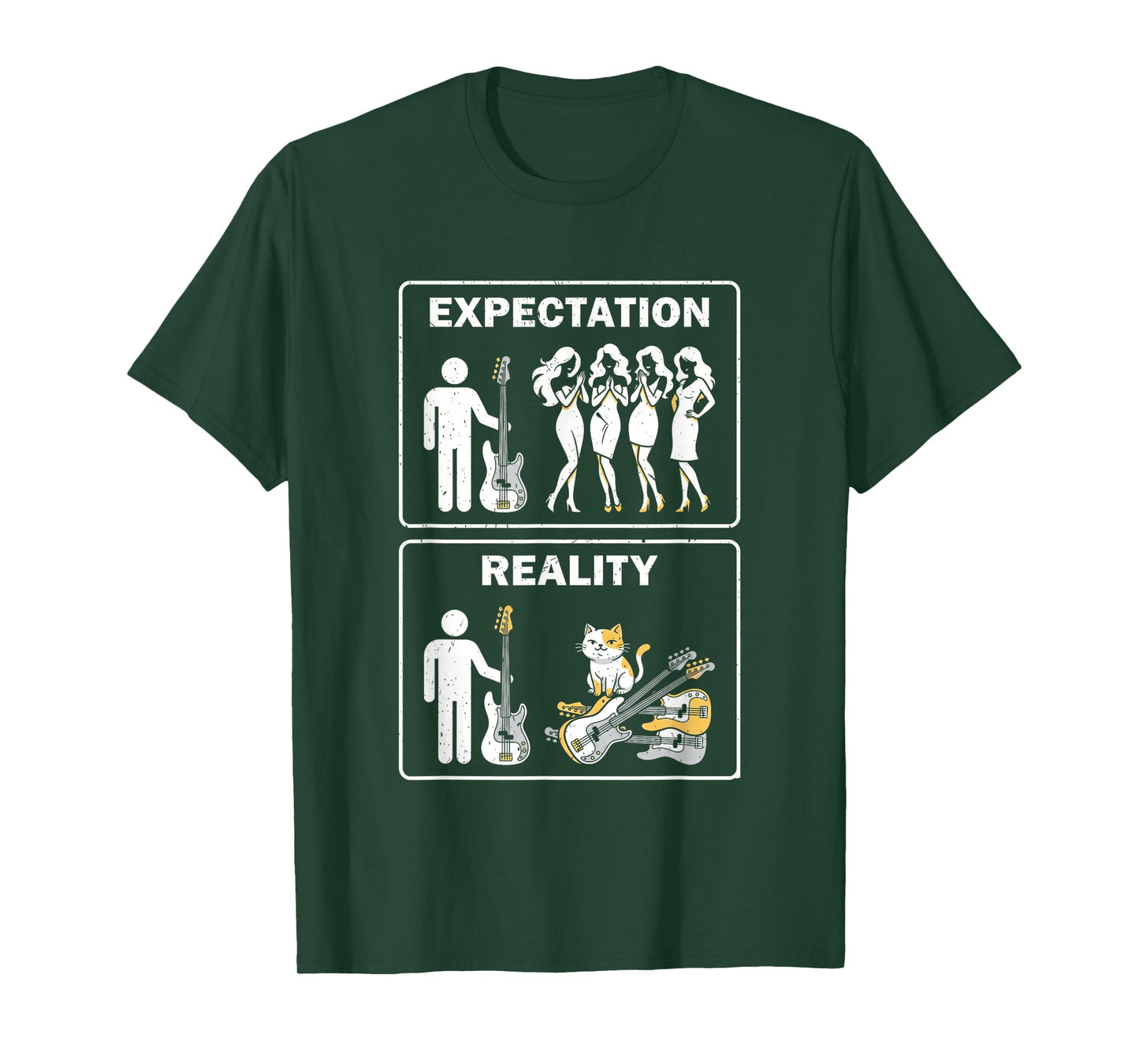 Expectation Reality Bass Guitar Cat Dad Musician Meme T-Shirt
