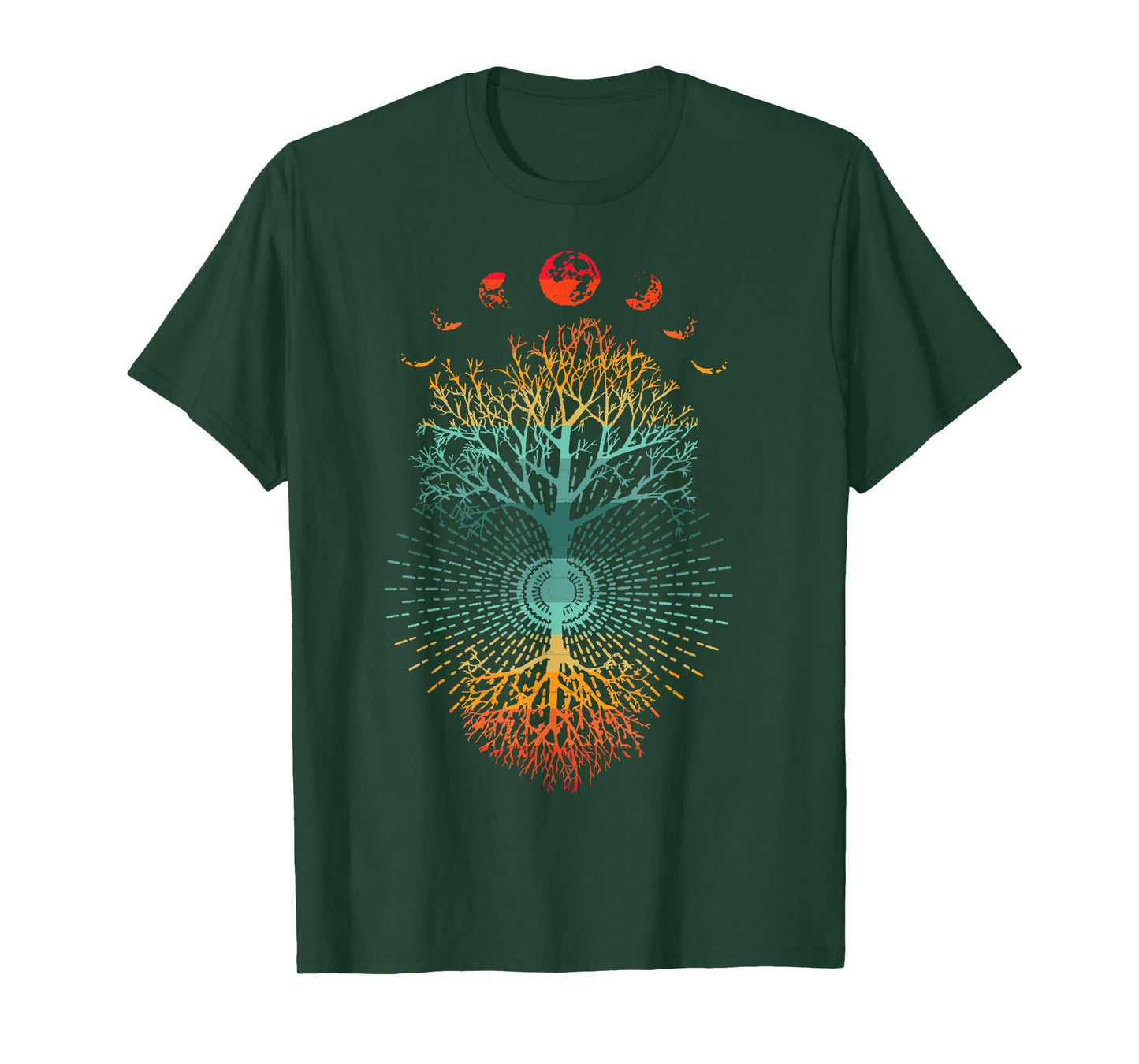 Phases of the Moon Retro 60's 70's Vibe Tree of Life Graphic T-Shirt
