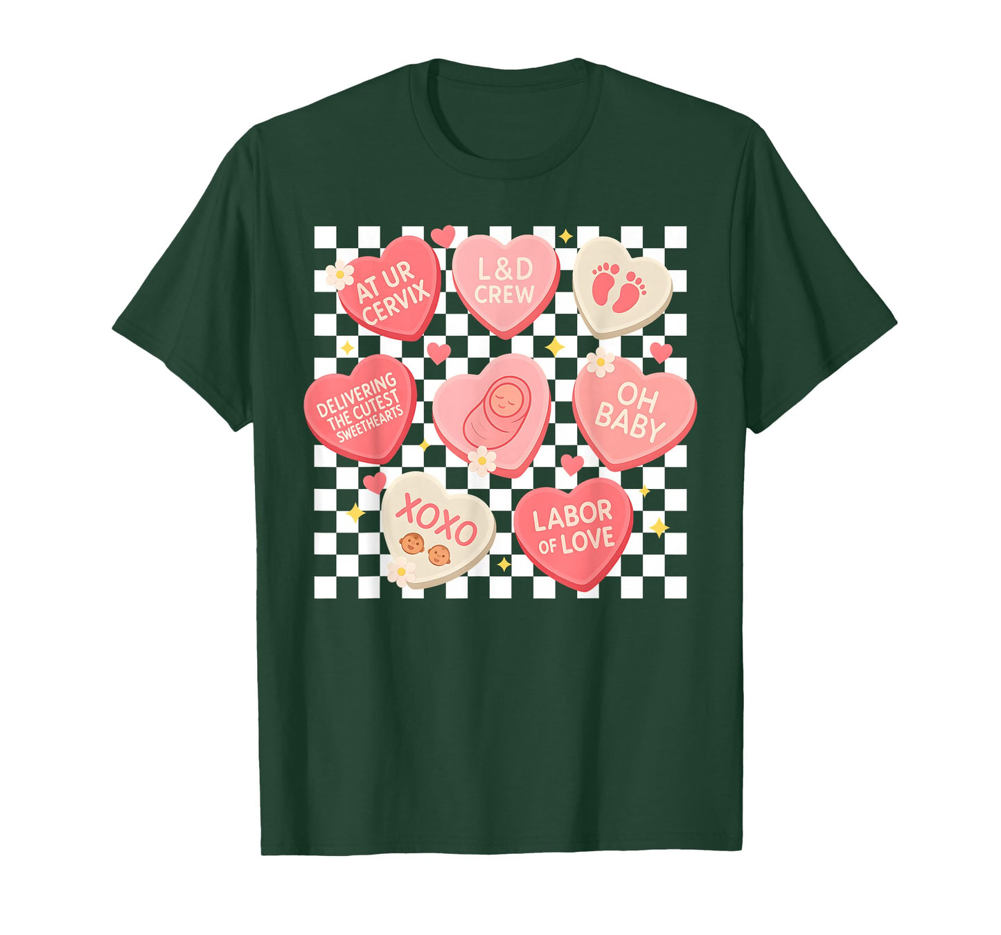 Valentine L&D Nurse Hearts XOXO Baby Girl Women Checkered T-Shirt
