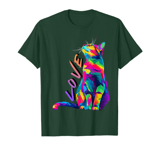 Colorful Rainbow Cat Love Art Cute Vibrant Feline Design T-Shirt