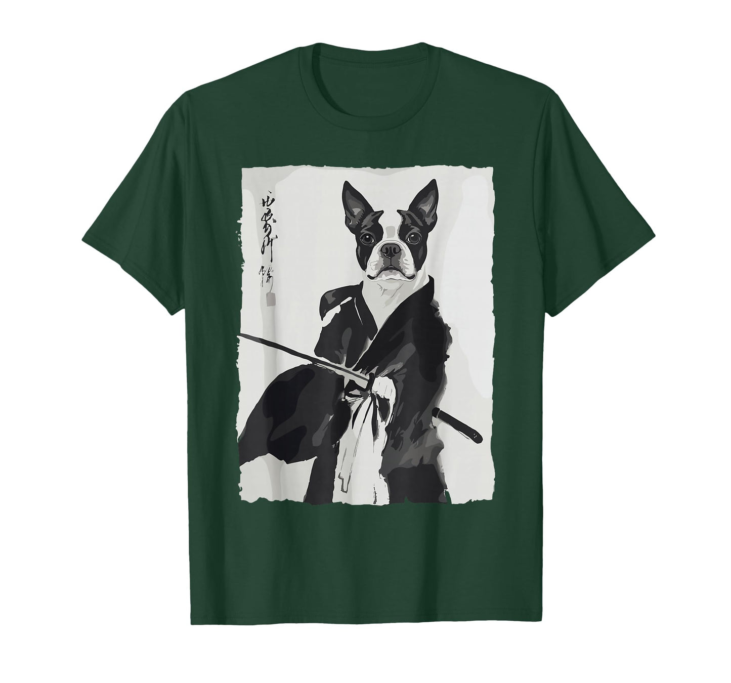 Samurai Boston Terrier Shirts for Women Men Vintage Japanese T-Shirt