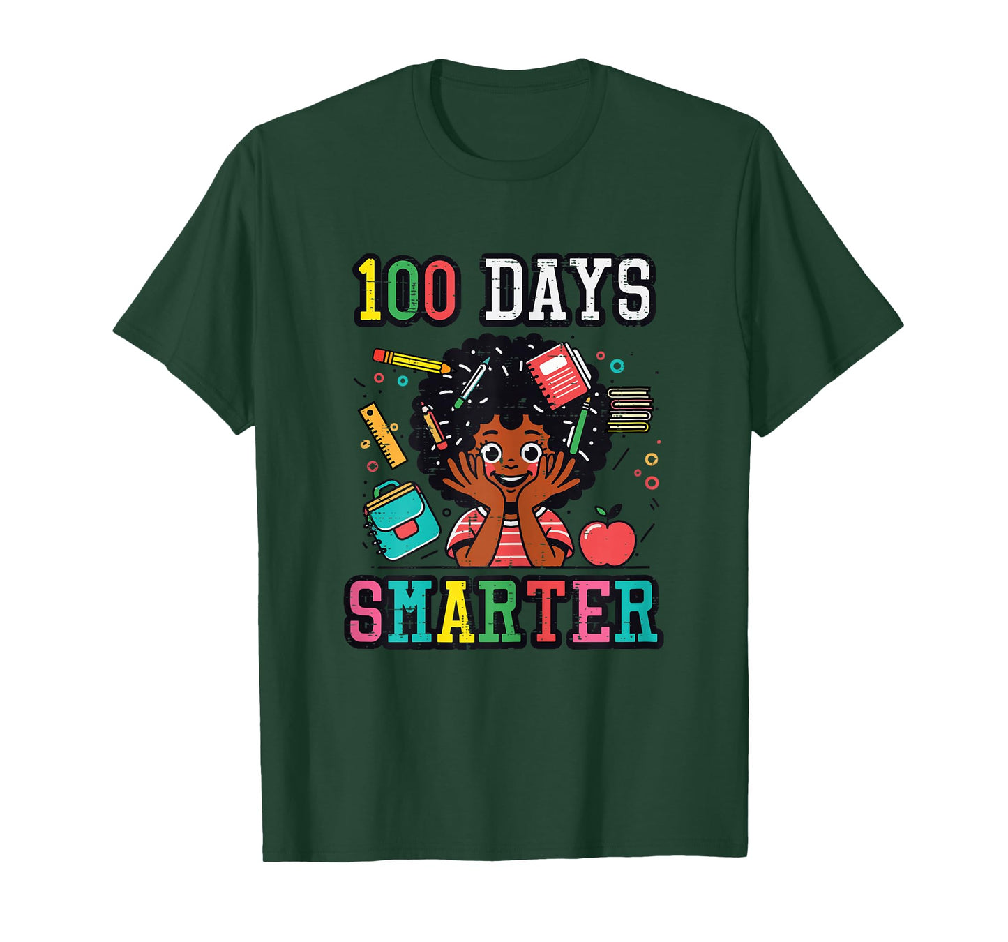 100 Days Smarter Black Afro Girl 100th Day School Girls Kids T-Shirt