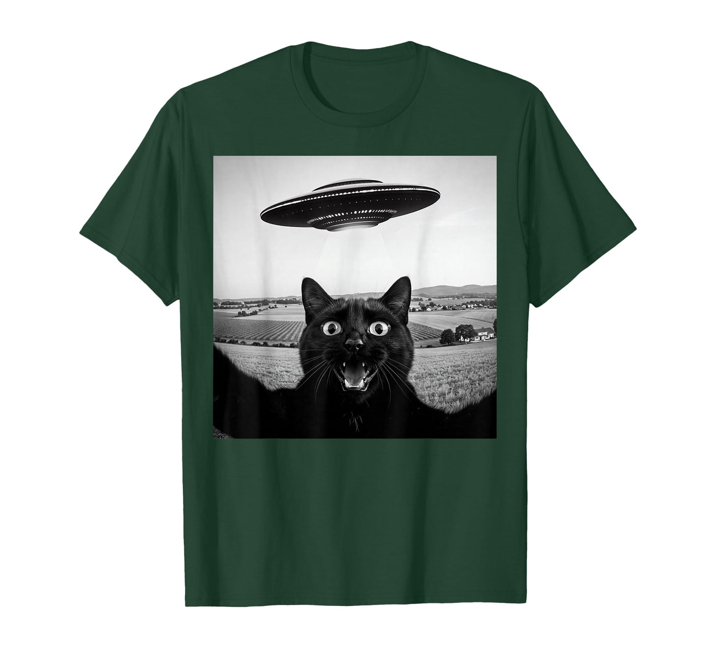 Black Cat Selfie UFO Alien Funny Gifts For Men Women Kids T-Shirt