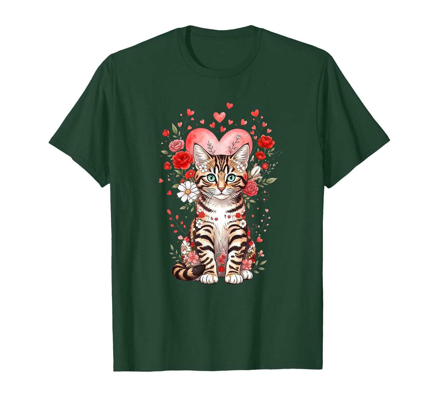Bengal Cat Valentine Floral Heart for Cat Lovers T-Shirt