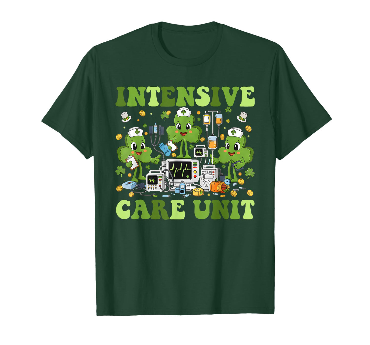 ICU Nurse St Patricks Day Shamrock Intensive Care Unit Nurse T-Shirt