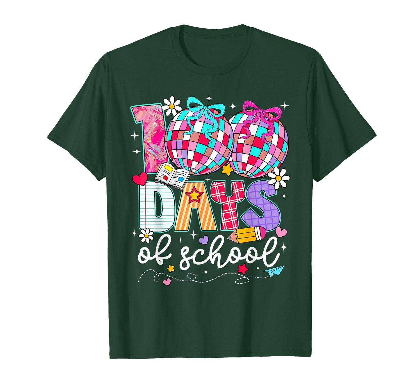 100 Days of School Disco Ball Coquette Bow Girl Kid Teacher T-Shirt