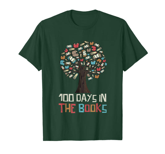 100 Days in The Books Tree Reading Teacher Student 100th Day T-Shirt