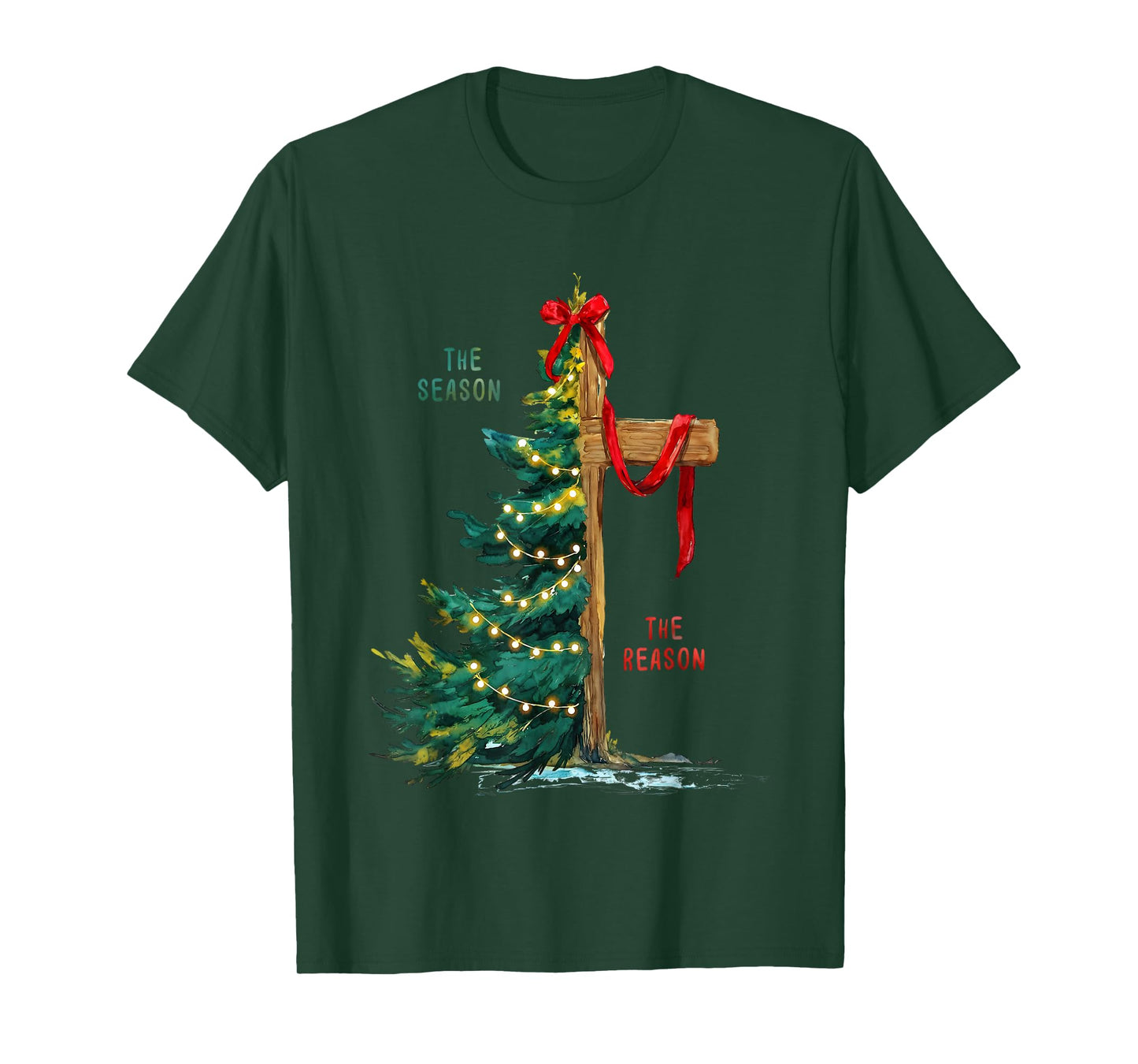 Christmas Tree The Season Jesus Cross The Reason T-Shirt