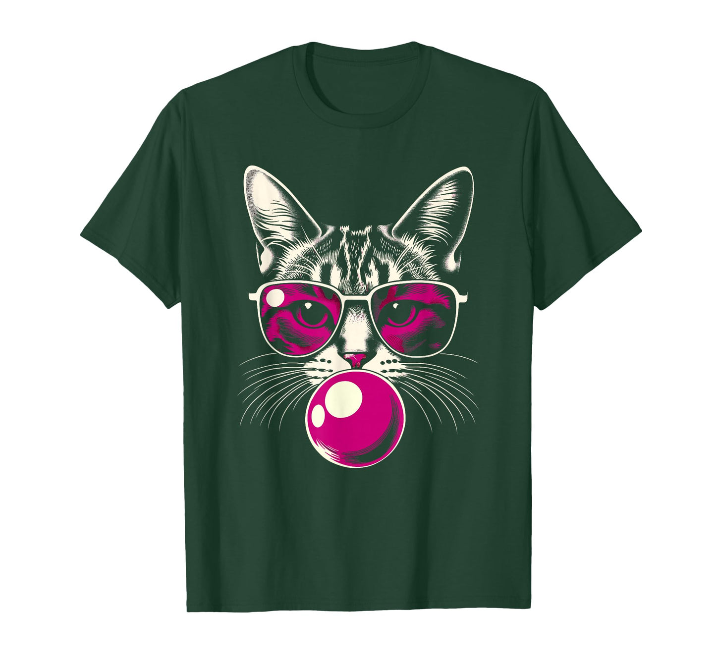 Cat in Pink Glasses Pink Bubble Men Women Kids Funny Cat T-Shirt