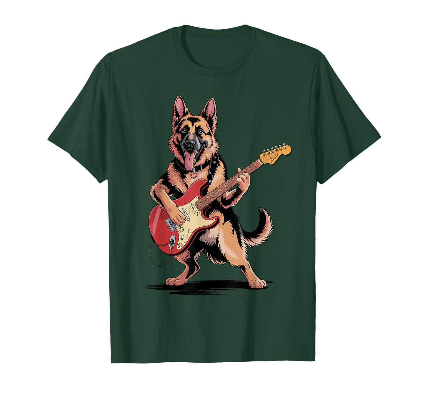 Funny German Shepherd Dog Playing Guitar Cool Dog Music Rock T-Shirt