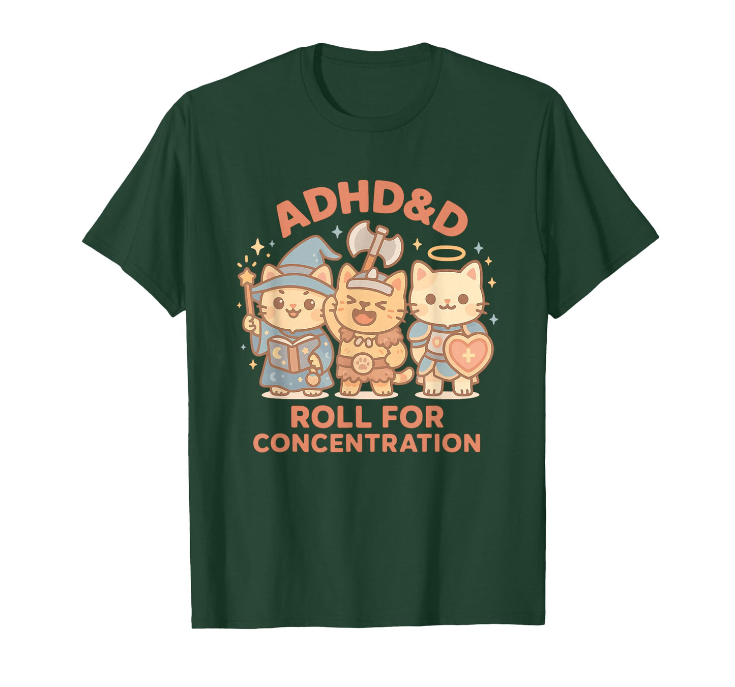 RPG Gamer ADHD&D Roll for Concentration Geek Cat Men Women T-Shirt